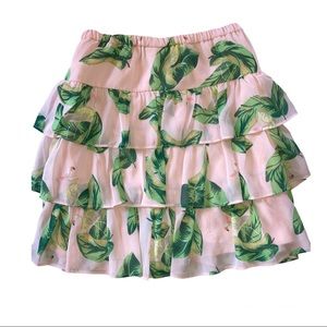 The Webster Miami Tropical Palm Flamingo Pink Tiered Ruffle Skirt EUC Small